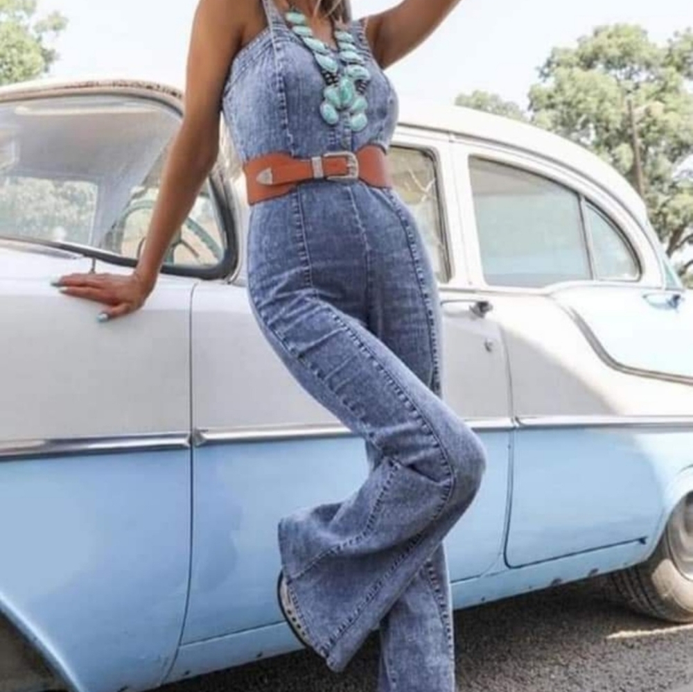 Denim flare jumper, flare jumper, denim overalls, fashion overalls